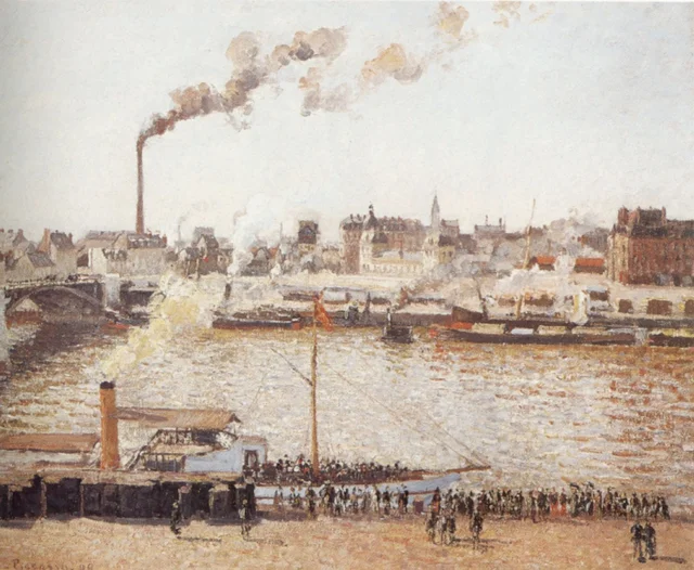 El puente Boieldieu y la estación de Orleans, Ruan, mañana, sol, Camille Pissarro