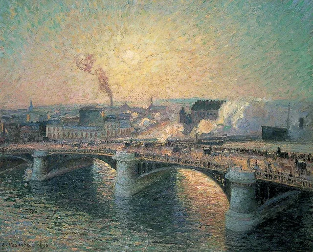 El puente Boieldieu, Ruan, puesta de sol
