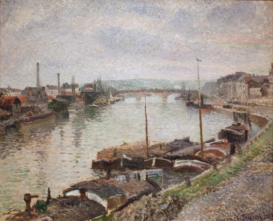 Le pont de pierre et les péniches à Rouen