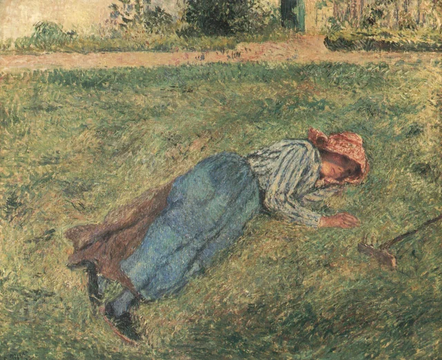 El descanso, campesina tumbada en la hierba, Pontoise, Camille Pissarro