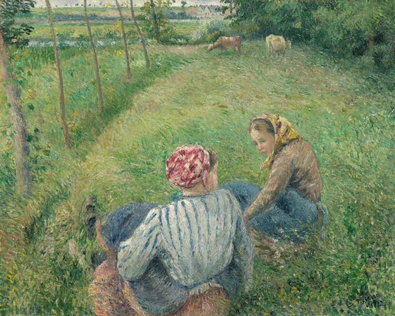 Les jeunes filles de paysans de repos dans les champs près de Pontoise
