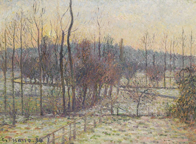 Nieve, puesta de sol, Éragny, Camille Pissarro