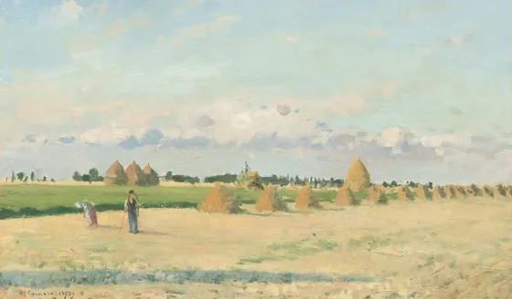 Open Fields with Haystacks near Pontoise