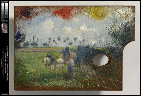 Palette de l’artiste avec charrette et paysans
