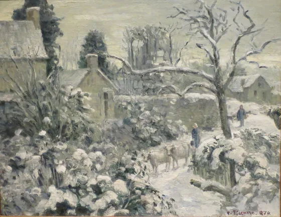 Paysage de neige avec des vaches à Montfoucault
