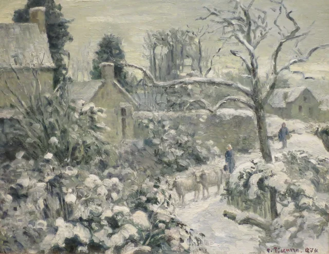 Paisaje de nieve con vacas en Montfoucault