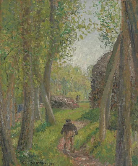 Paysan vu de dos dans un sous-bois, Moret