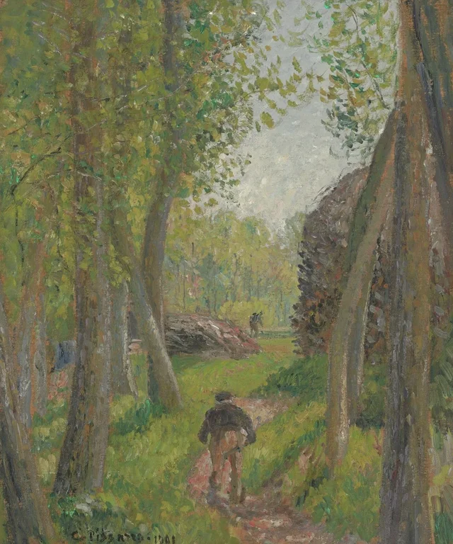 Campesino visto de espaldas en un sotobosque, Moret, Camille Pissarro
