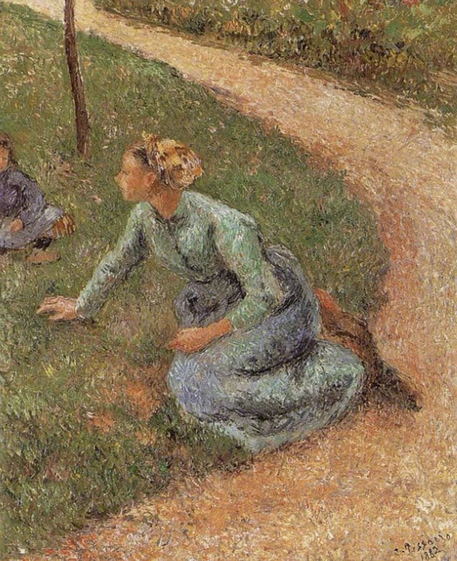 Campesina sentada al borde de un camino, Camille Pissarro