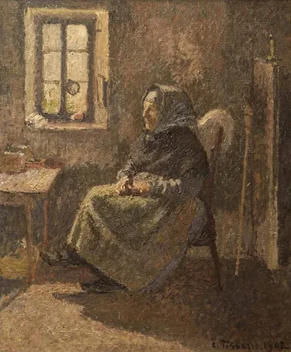 Paysanne assise. Intérieur à Moret