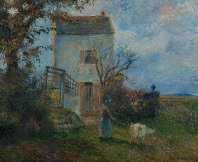 Campesina y cabra delante de una casa, alrededores de Pontoise, Camille Pissarro