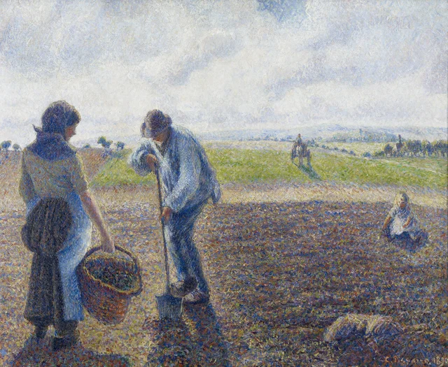 Campesinos en los campos, Éragny, Camille Pissarro