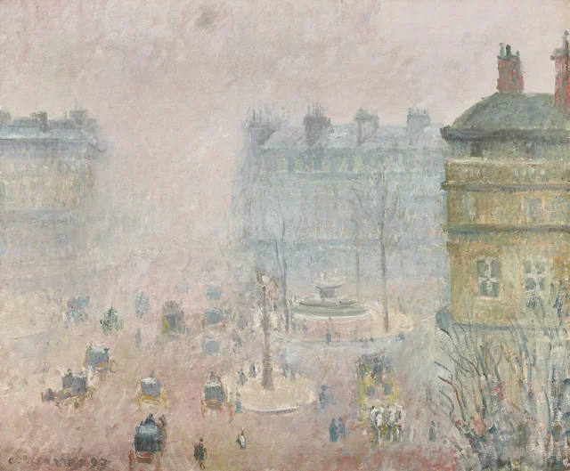 Plaza del Théâtre-Français y avenida de la Ópera, niebla