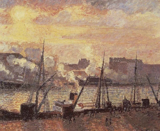 Quai de la Bourse en Ruan, puesta de sol