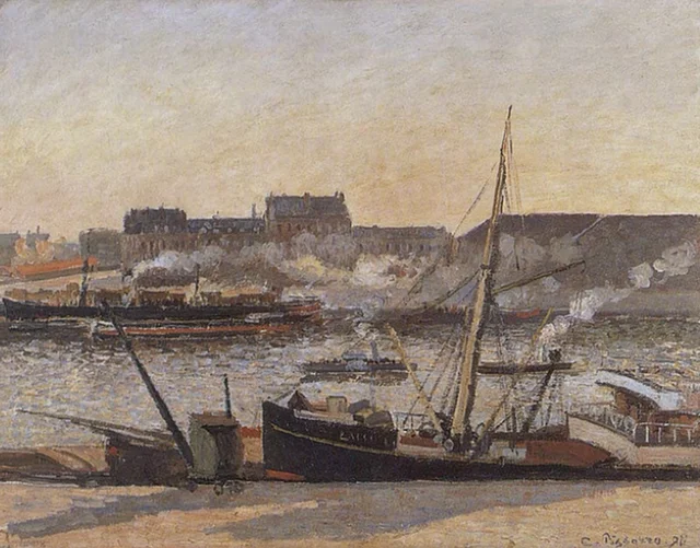 Quai de la Bourse, Ruan, tarde, Camille Pissarro