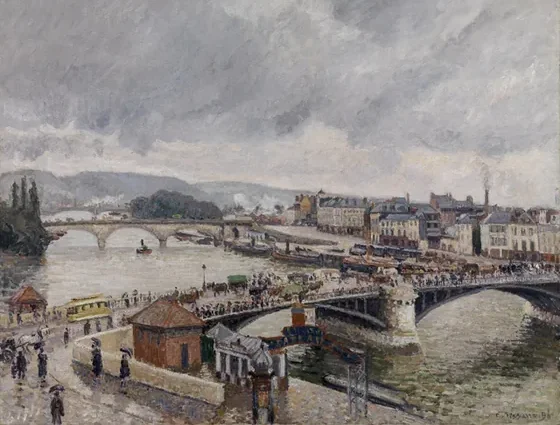 Rouen. Les ponts Boieldieu et Corneille, effet de pluie