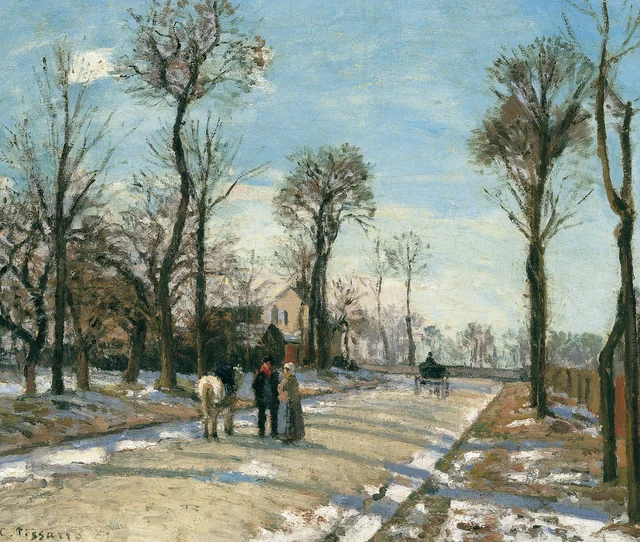 Camino de Versalles, Louveciennes, sol de invierno y nieve