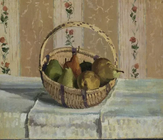 Still Life: Apples and Pears in a Round Basket