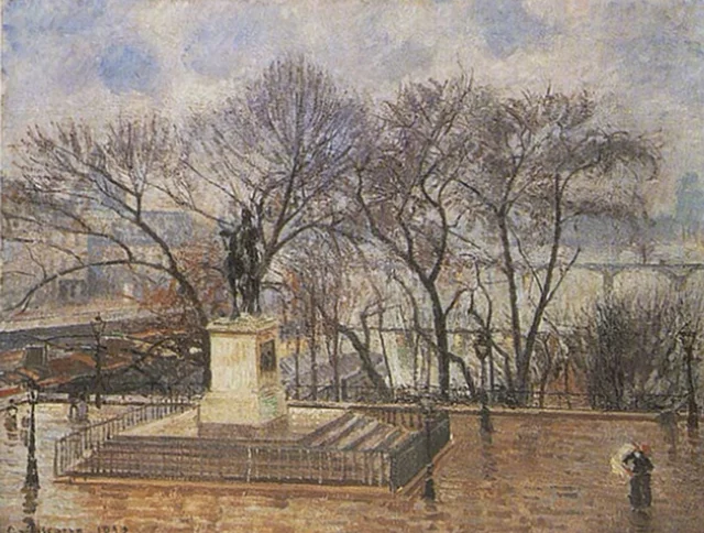 La explanada del Pont-Neuf, plaza Enrique IV: lluvia de la mañana