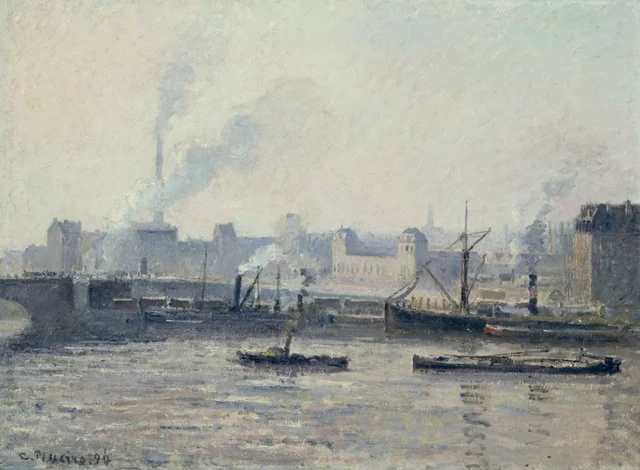 El puente de Saint-Sever, Ruan: bruma, Camille Pissarro