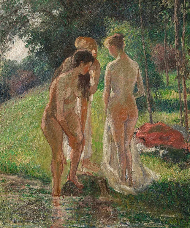 Tres bañistas saliendo del baño, Camille Pissarro