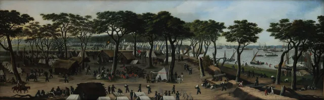 Vista interior de Curuzu, olhada rio acima (norte-sul), em 20 de setembro de 1866, Cándido López