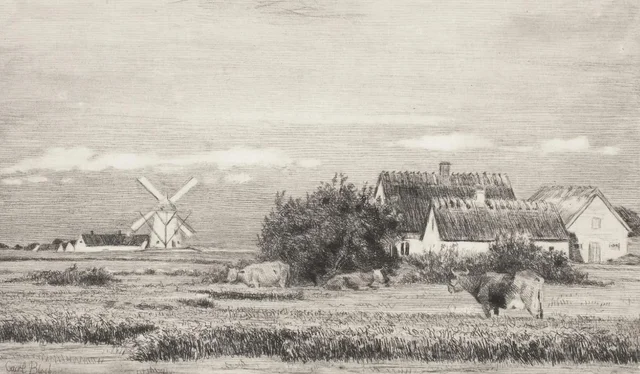 Paisaje con una granja y un molino