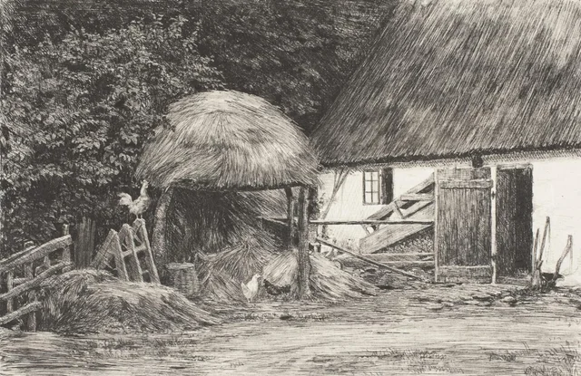 Junto a la casa campesina, Carl Bloch