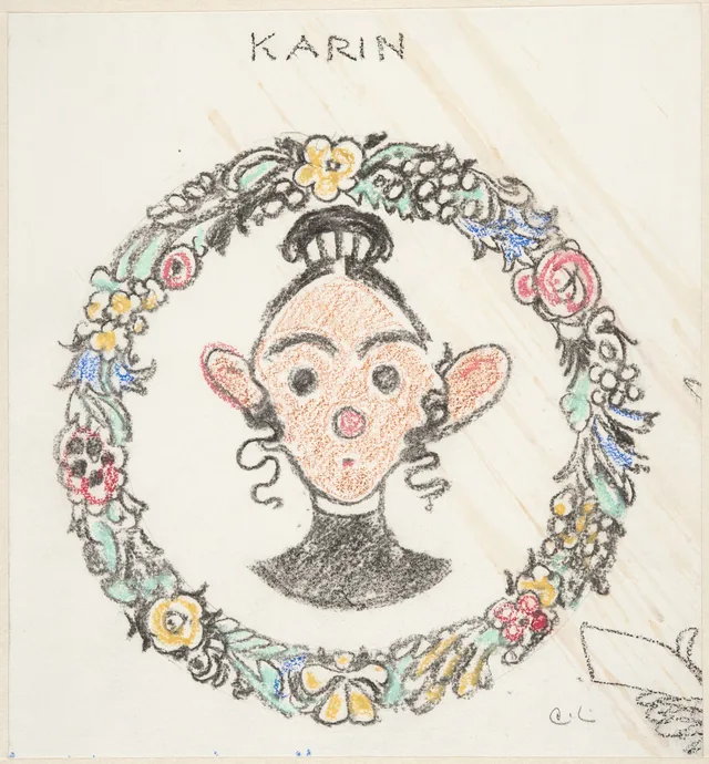 花冠の中の画家の妻の戯画