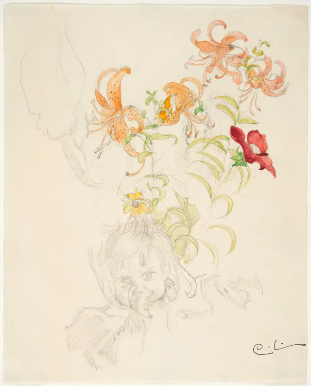 人物と花の習作