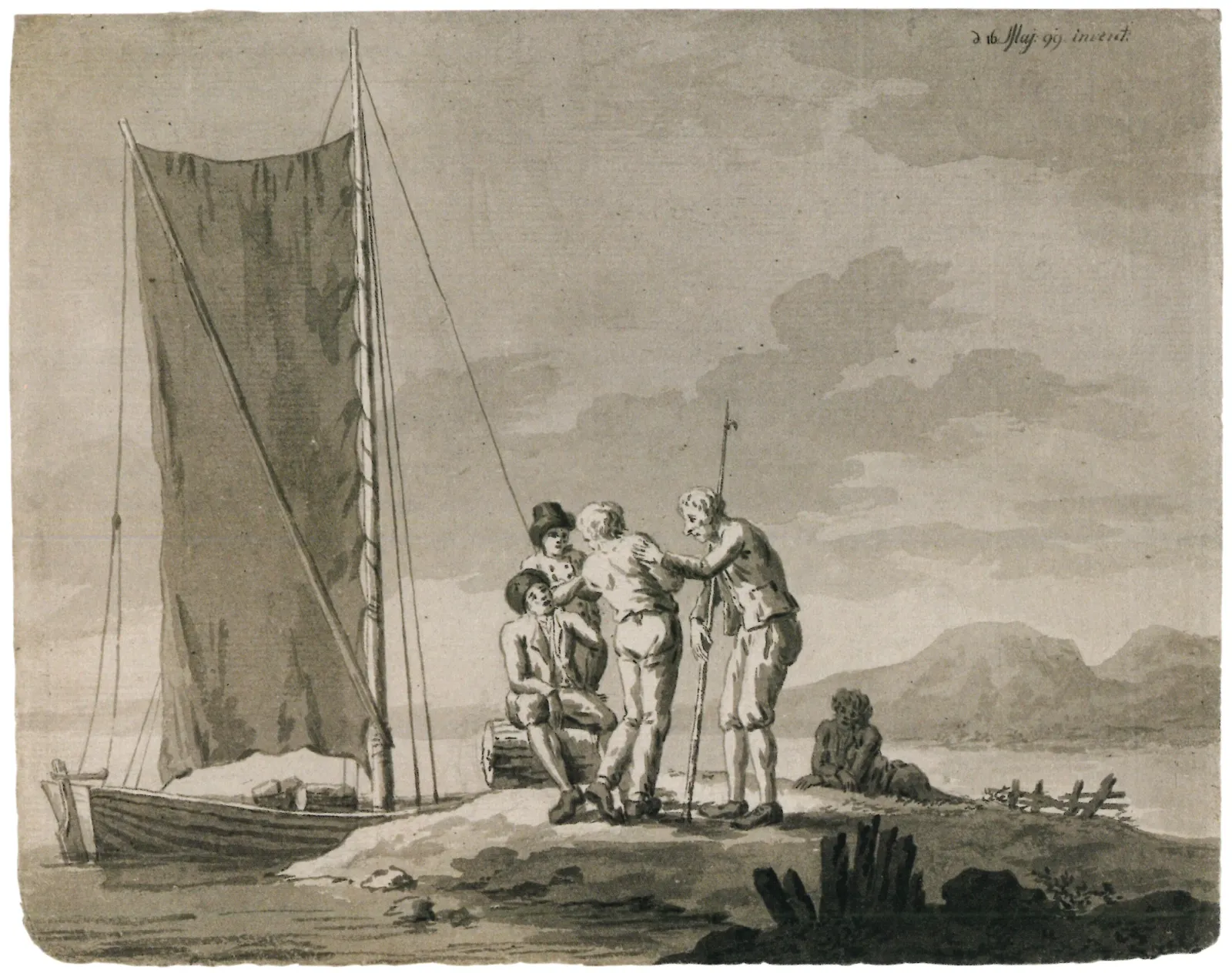 Scène d'adieu sur la plage (pêcheur et voilier), Caspar David Friedrich