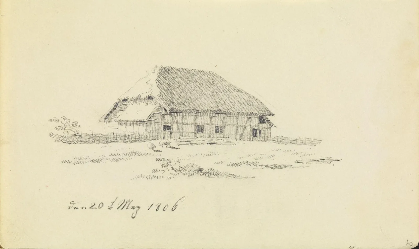 Bauernhaus mit Schilfdach, Caspar David Friedrich