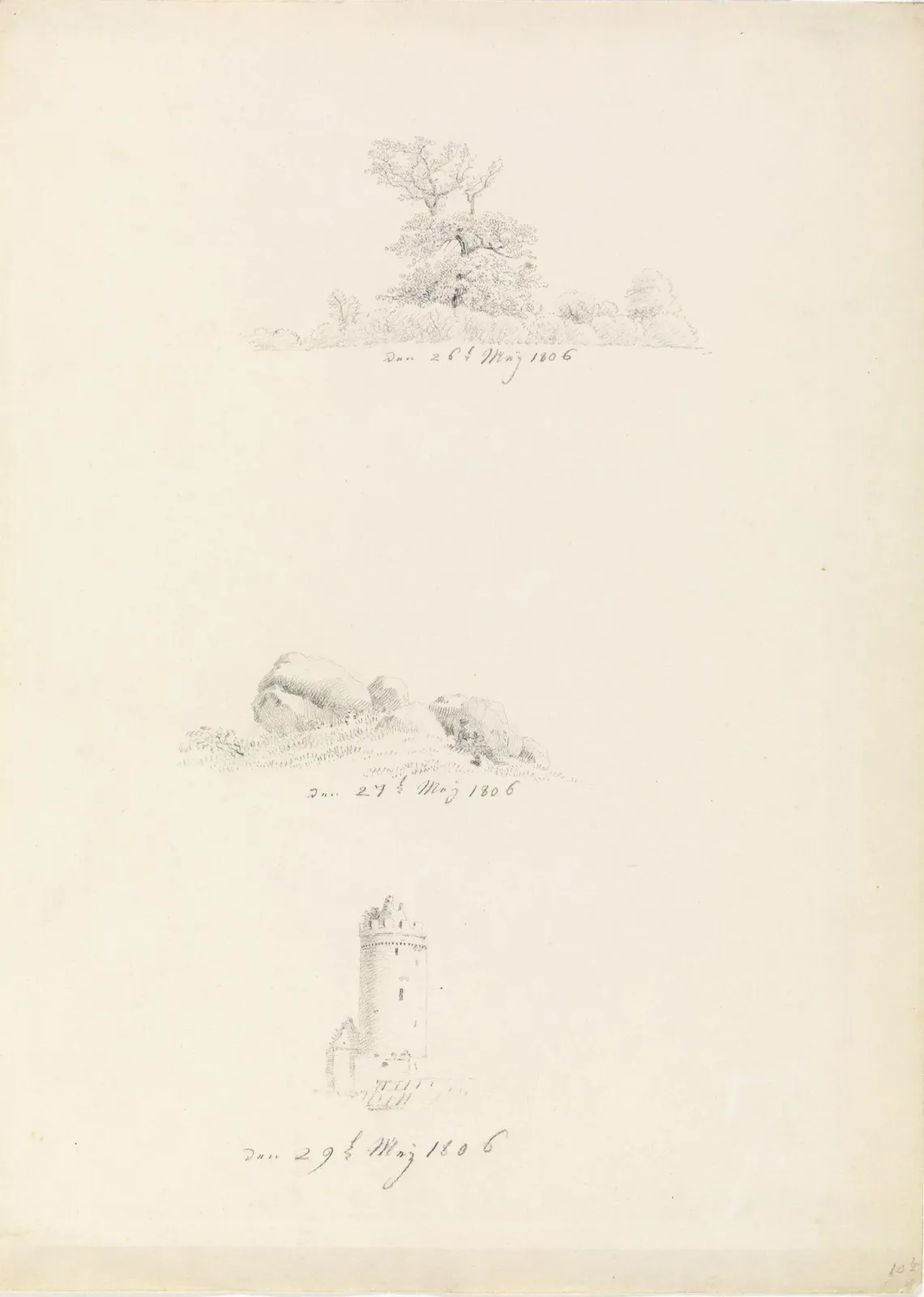 Arbre, dolmen et tour, Caspar David Friedrich