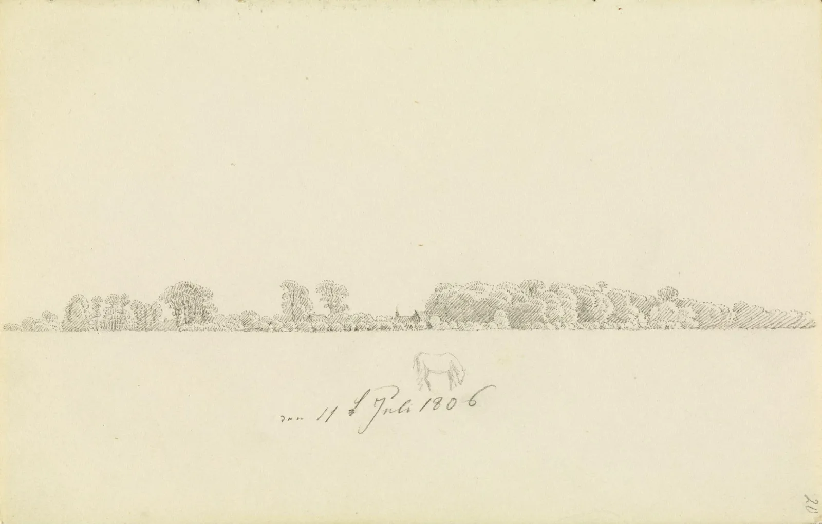 Paysage d'arbres avec une maison et un cheval, Caspar David Friedrich
