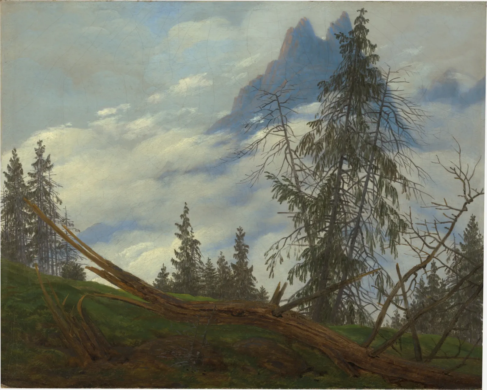 Crête de haute montagne avec les nuages de conduite, Caspar David Friedrich
