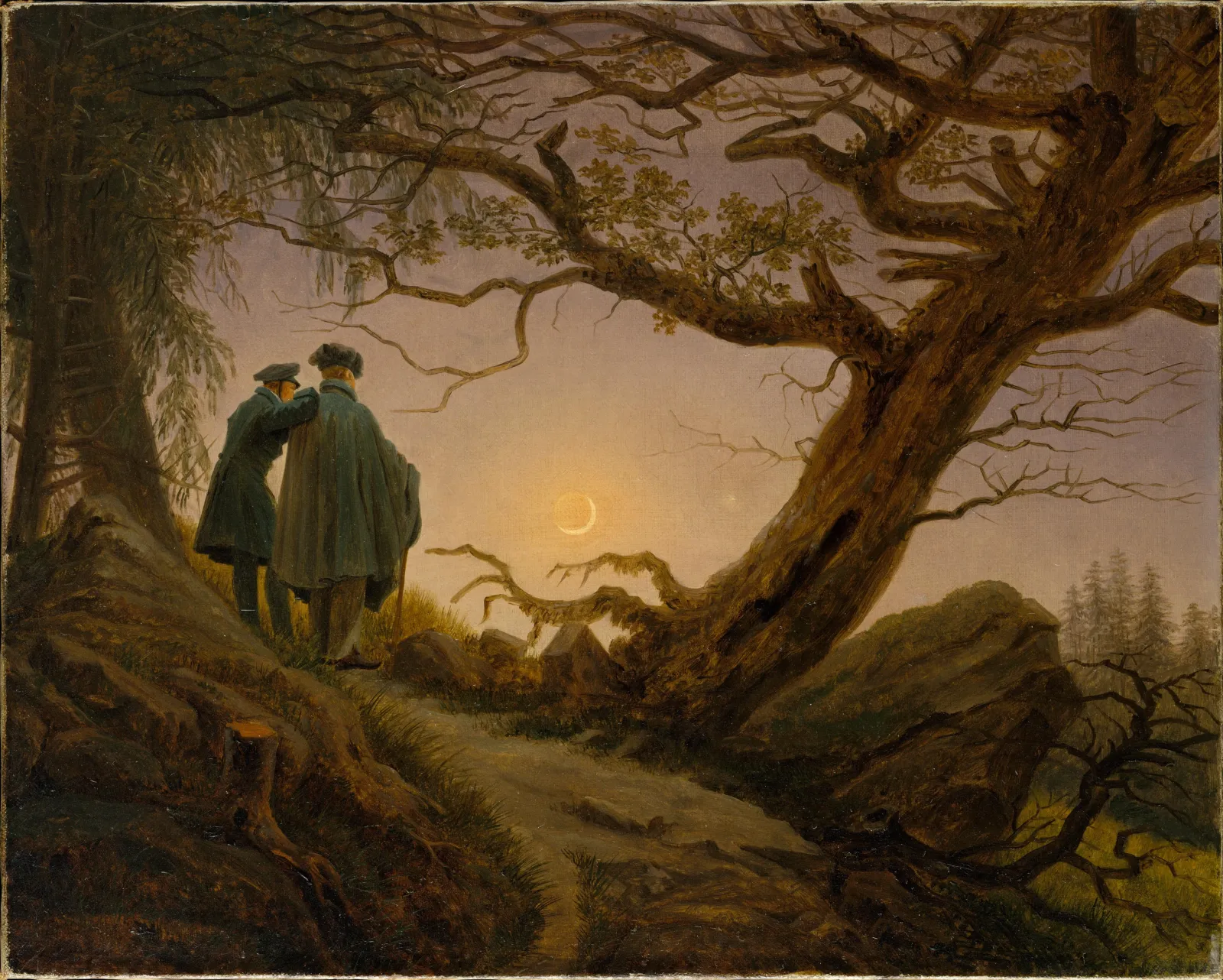 Deux Hommes contemplant la lune, Caspar David Friedrich