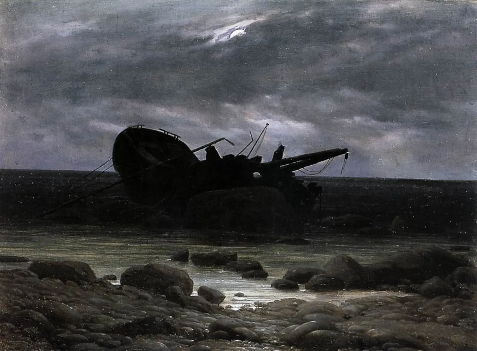 Épave au clair de lune, Caspar David Friedrich