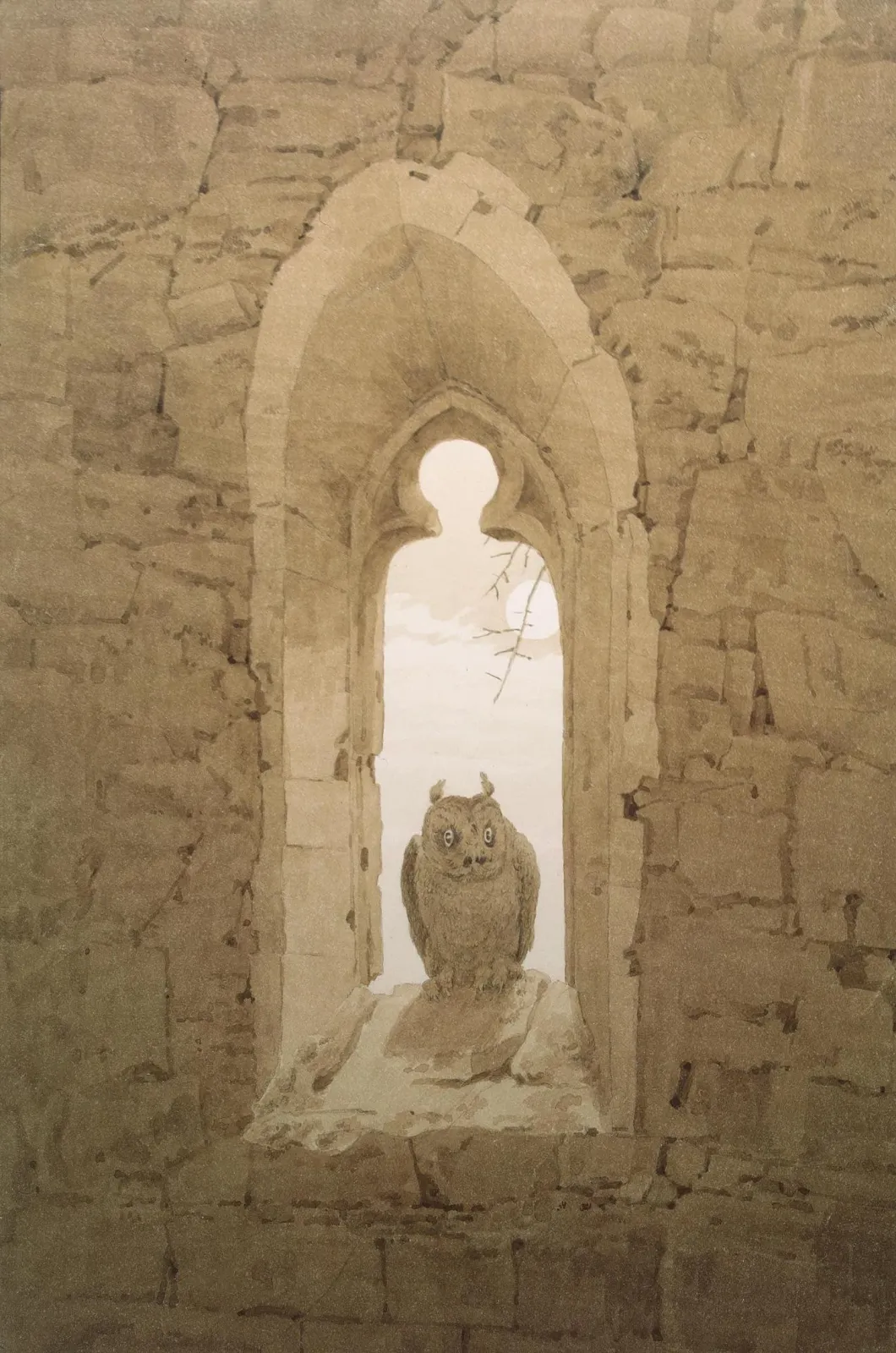 Hibou dans une fenêtre gothique, Caspar David Friedrich