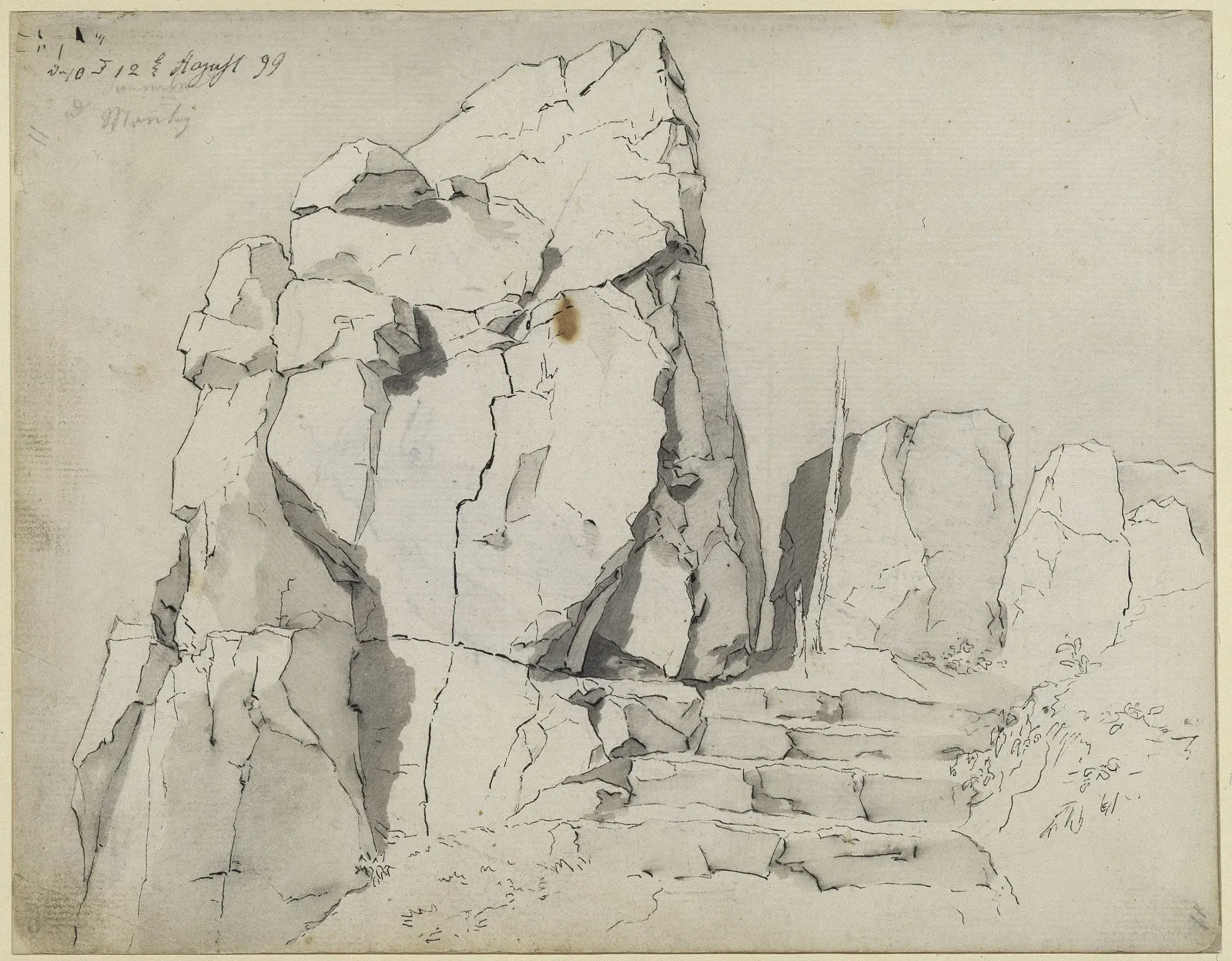 Étude de rochers, avec des marches à droite, Caspar David Friedrich