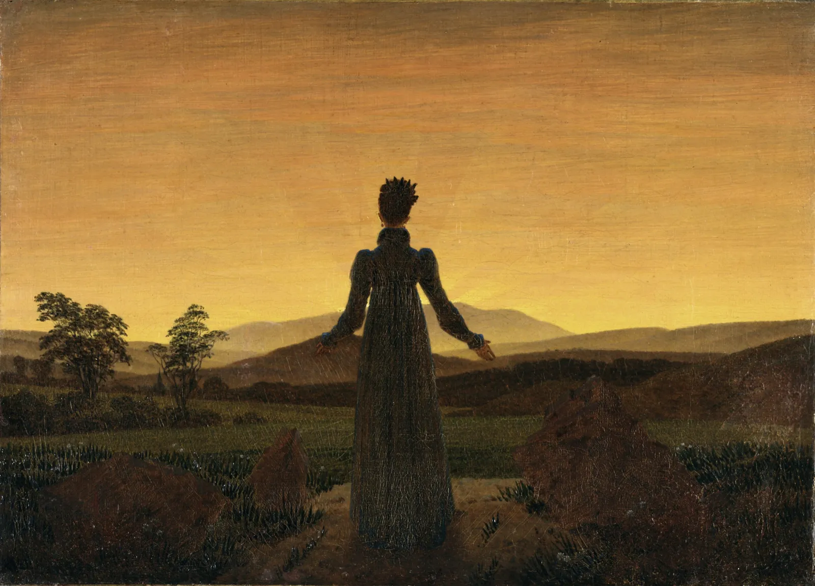 Femme devant le coucher de soleil, Caspar David Friedrich