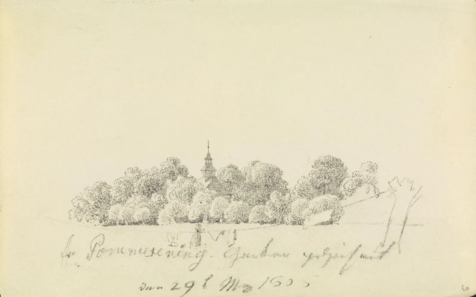 Femme étendant du linge devant une chapelle, Caspar David Friedrich