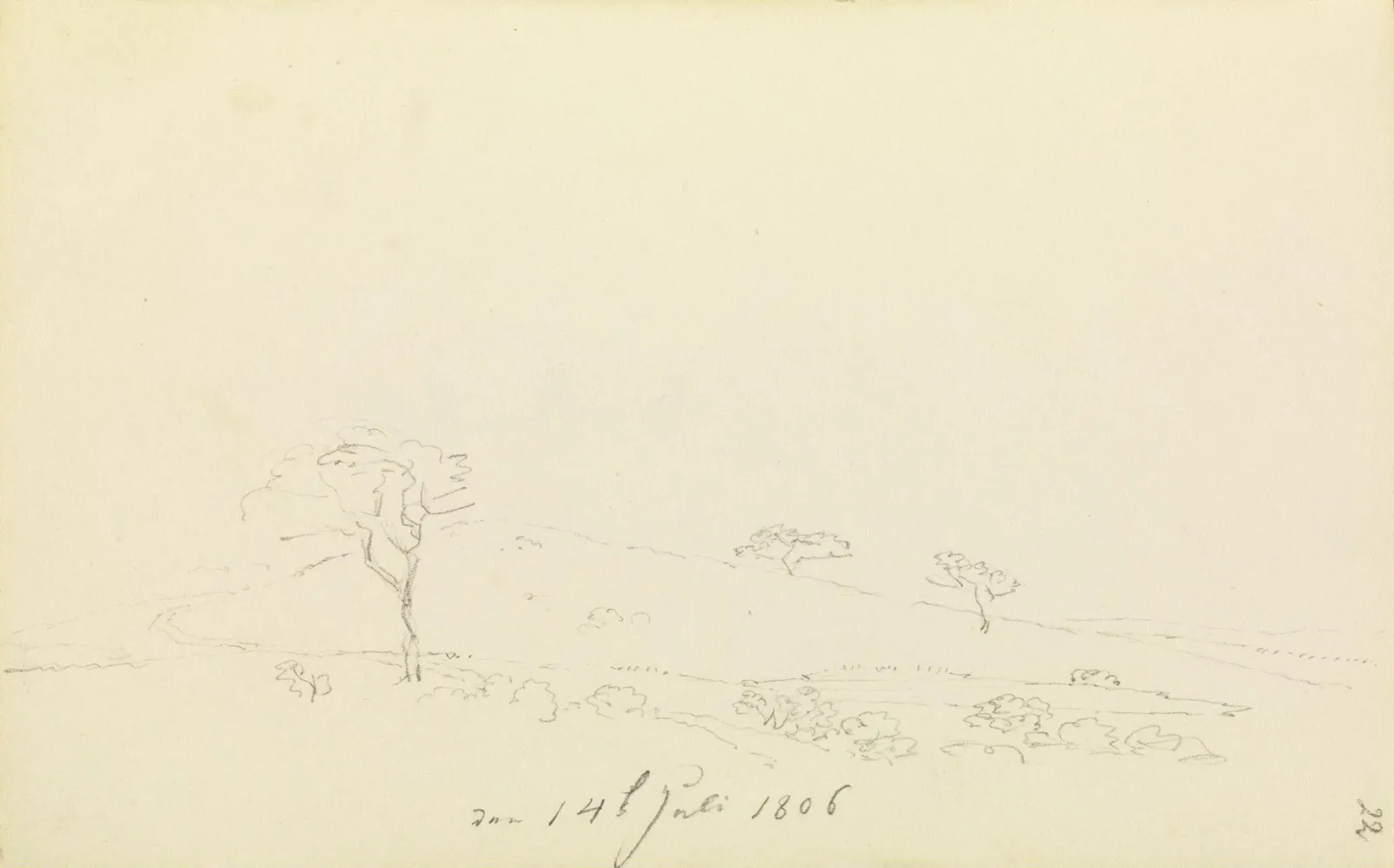Collines avec un chemin et trois arbres, Caspar David Friedrich