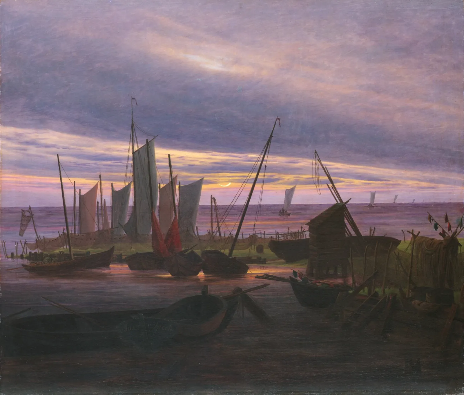 Navires dans le port, le soir, Caspar David Friedrich