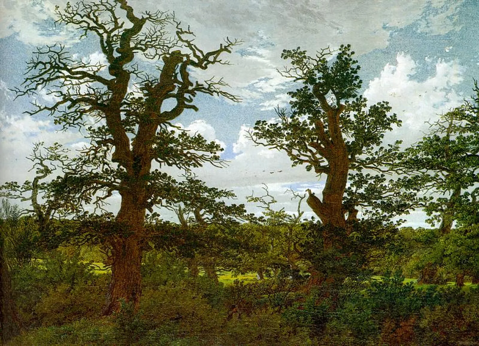 Paysage avec chênes et un chasseur, Caspar David Friedrich