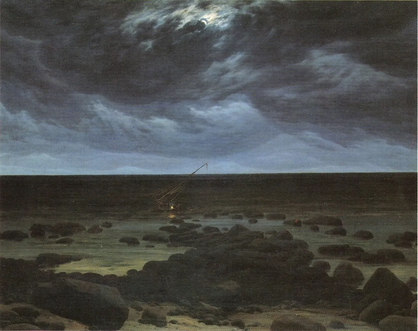 Rivage avec bateau échoué au clair de lune, Caspar David Friedrich