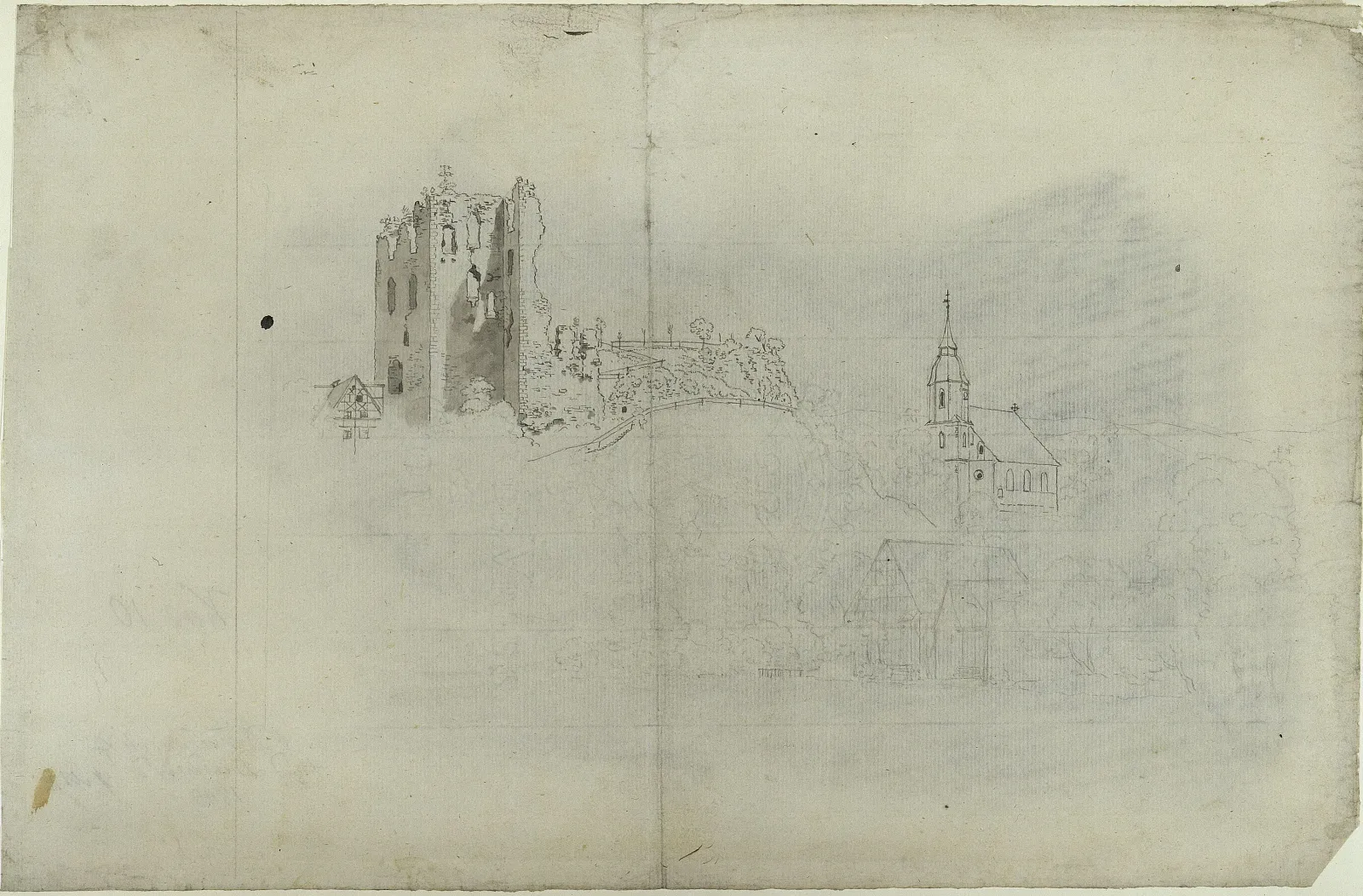 Ruine, église et maisons à Tharandt, près de Dresde, Caspar David Friedrich