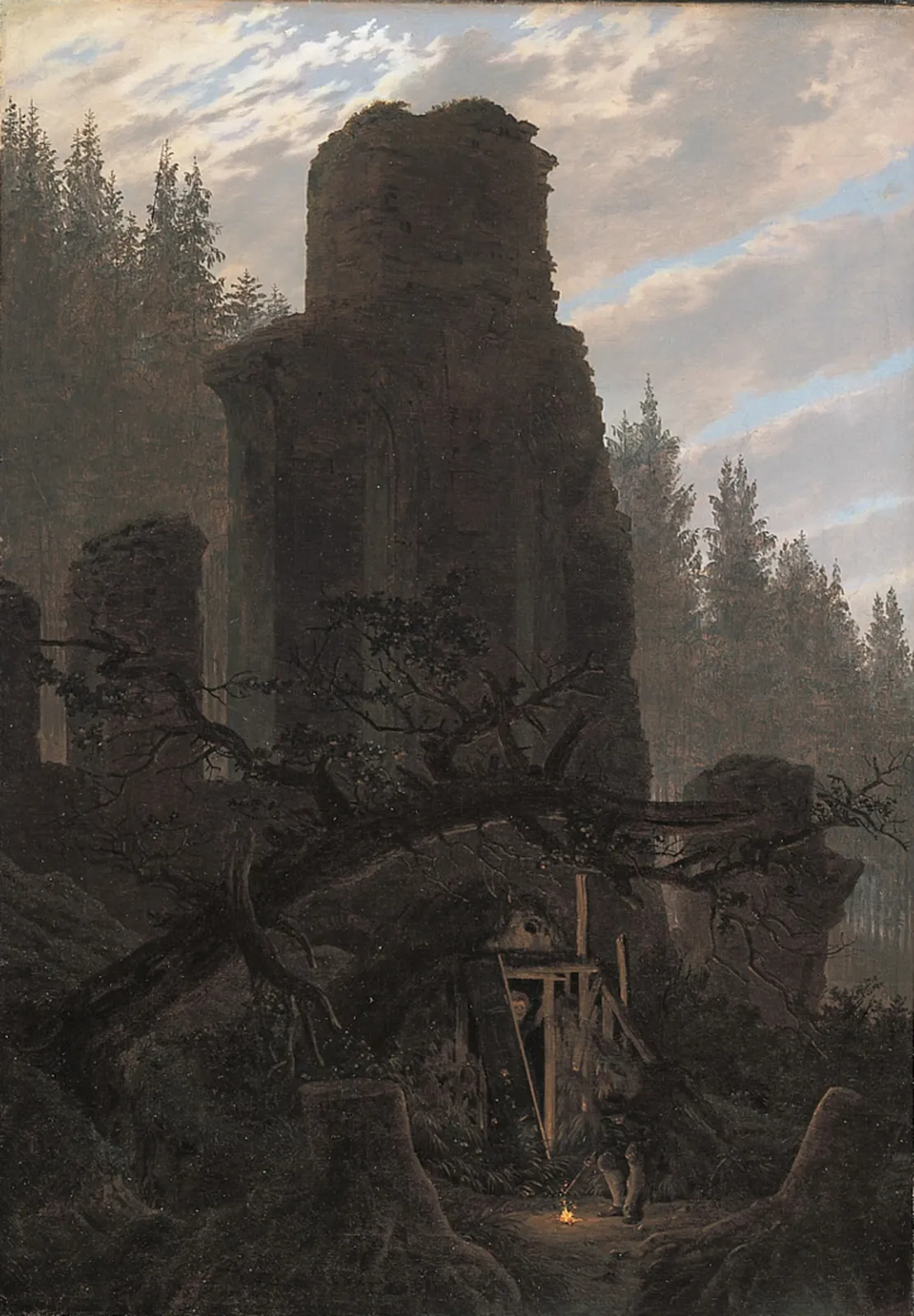 Ruines au crépuscule (Ruine de l'église dans la forêt), Caspar David Friedrich