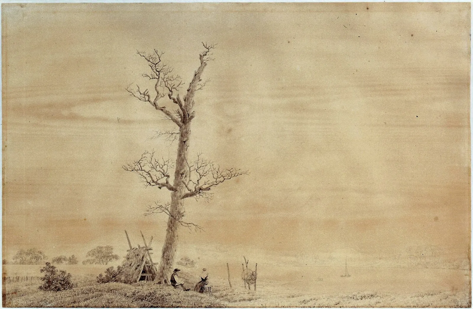 Paysage d'été au chêne mort, près du lac de Tollense (Soir d'automne au bord du lac), Caspar David Friedrich