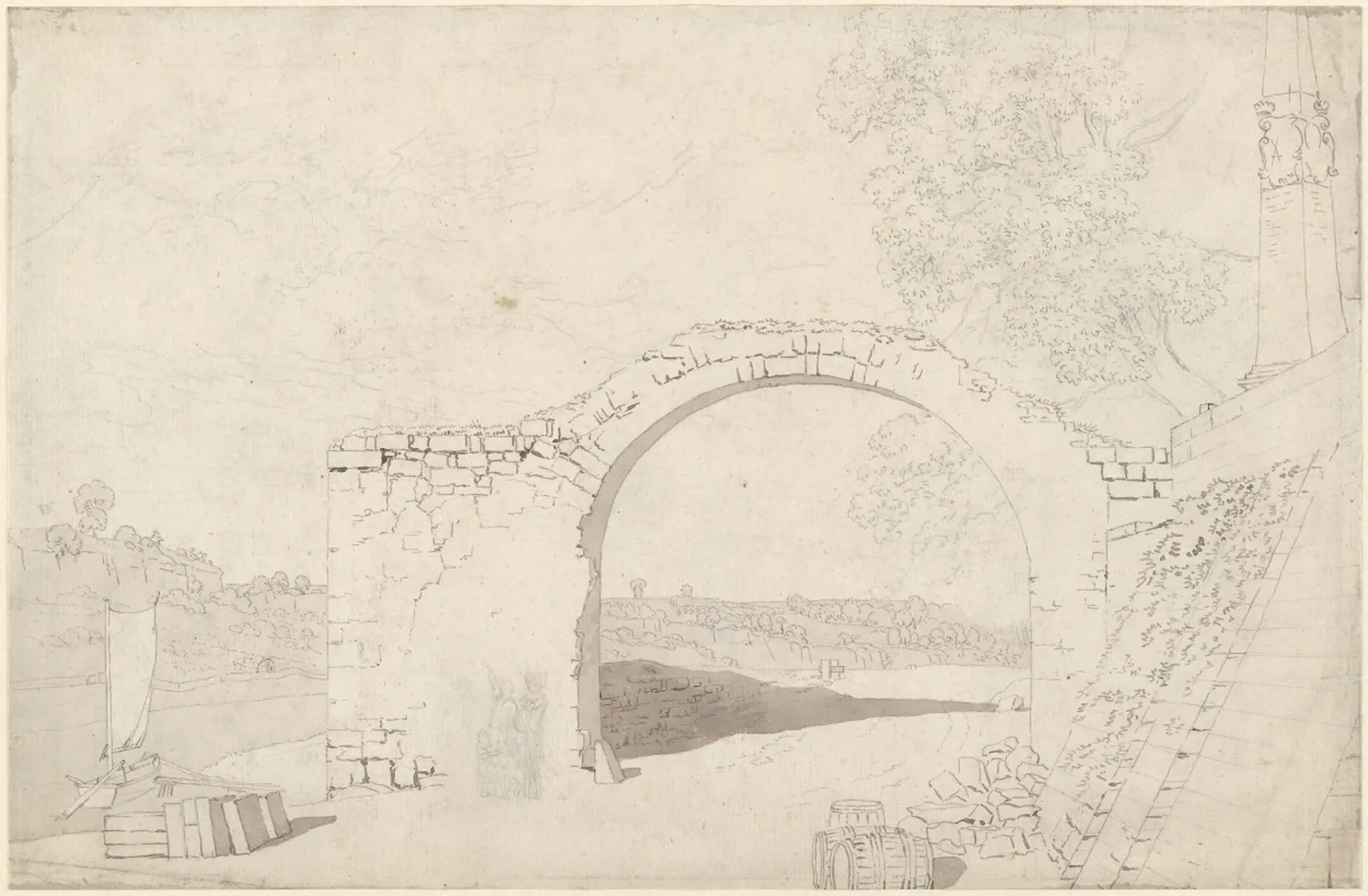 Route au bord de l'Elbe, avec une arcade en ruine, Caspar David Friedrich
