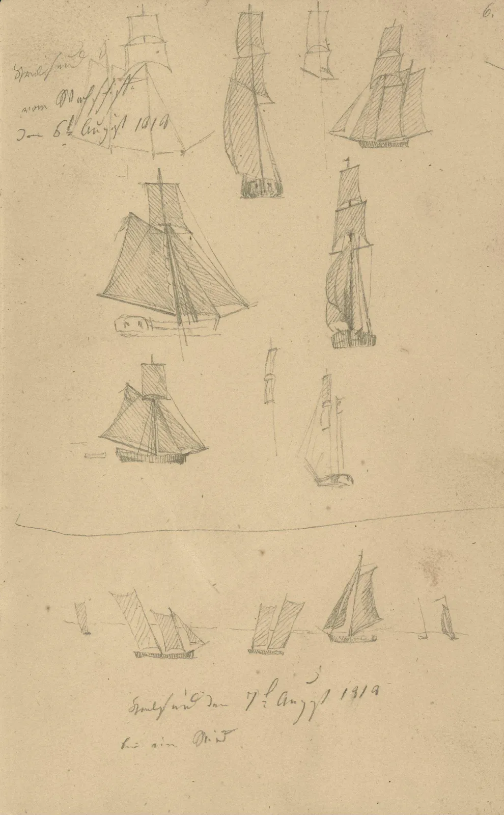 Études de voiliers, Caspar David Friedrich